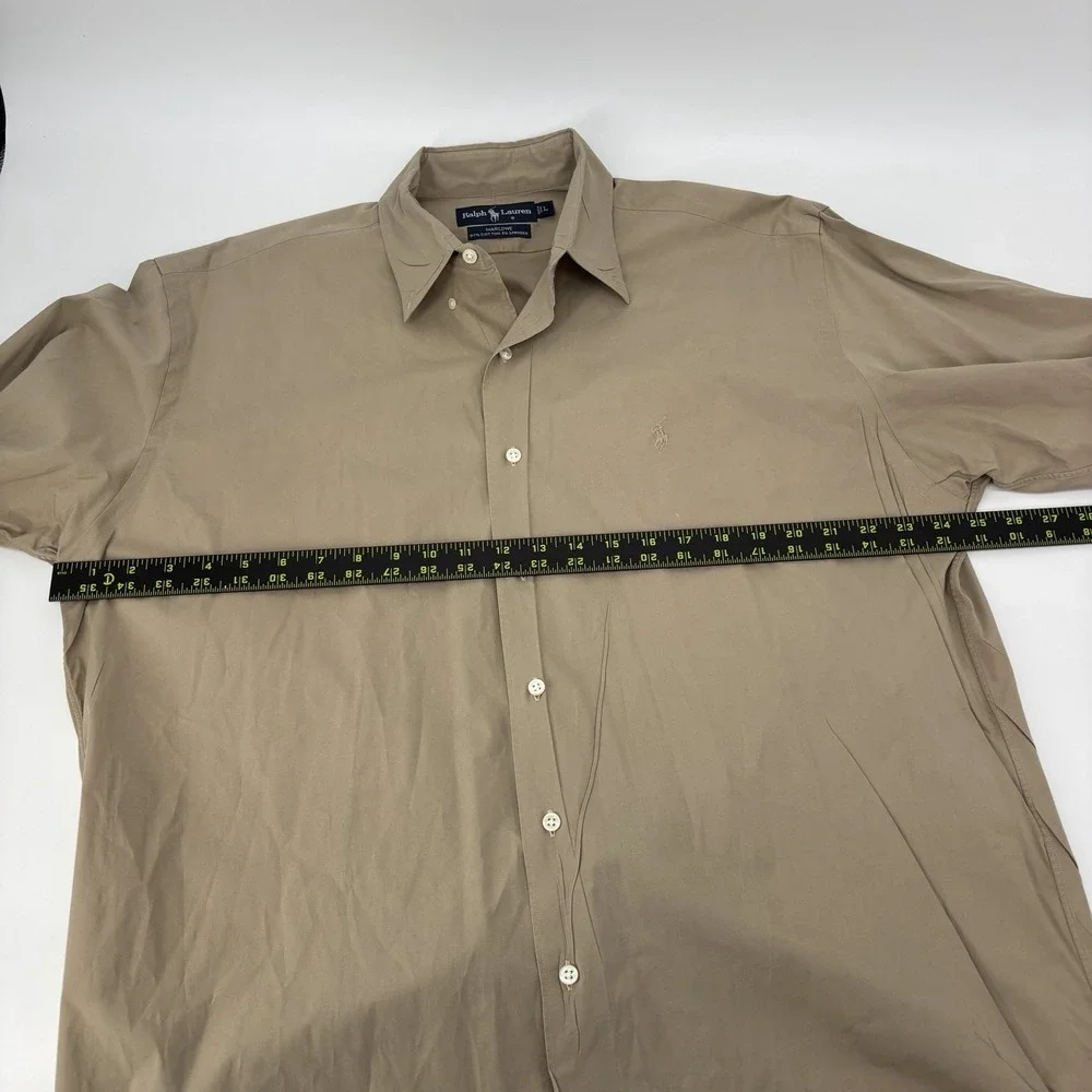 Polo Ralph Lauren Marlowe Beige Logo Button Up Long Sleeve Shirt Mens Large